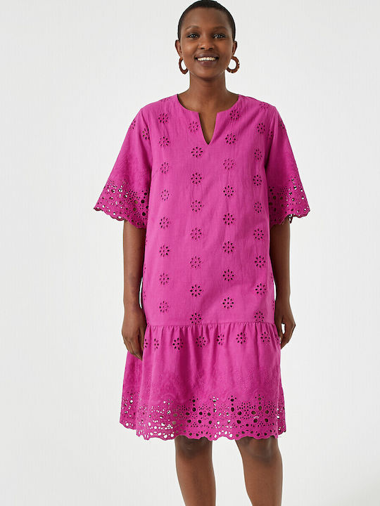 Anne Weyburn Midi Φόρεμα με Βολάν Ροζ