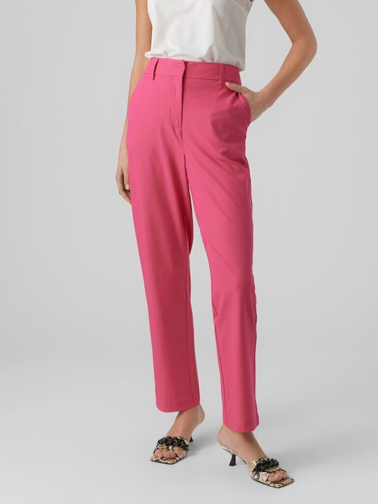 Vero Moda Women's Fabric Trousers in Straight Line Fuchsia