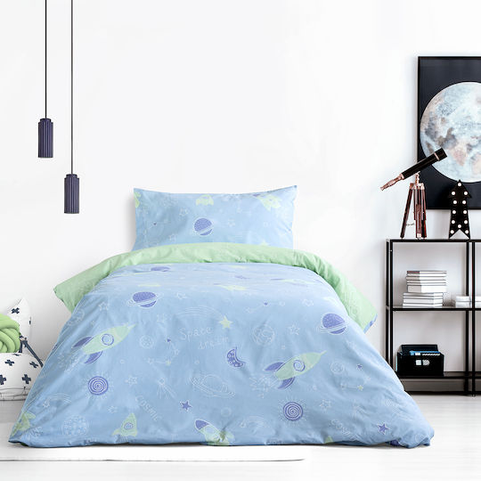 Kocoon Σετ Σεντόνια Μονά Βαμβακερά Γαλάζιο 160x260cm 3τμχ
