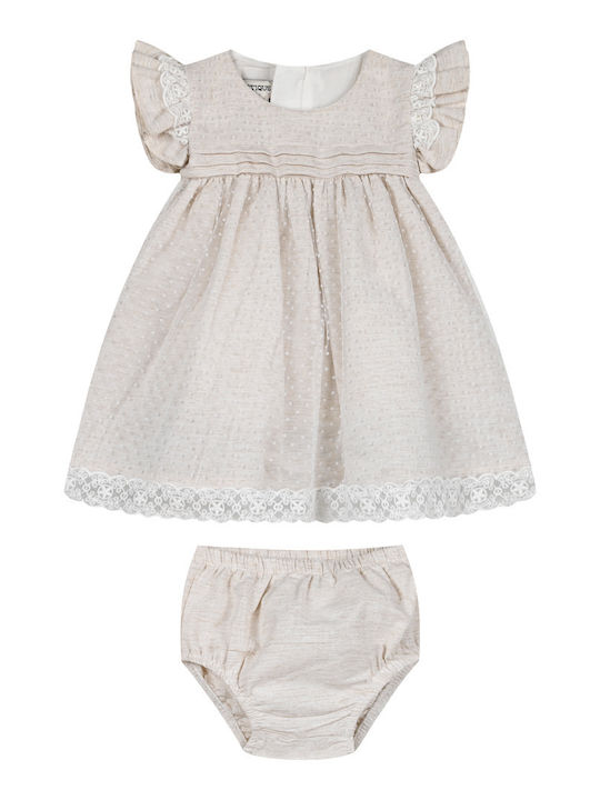 Kinderkleid Langärmeliges Tüll Set aus 2 Mit Slip Beige
