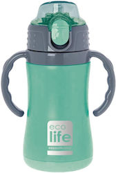 Ecolife Kinder Trinkflasche Thermos Rostfreier Stahl mit Strohhalm Grün 300ml 33-BO-2991