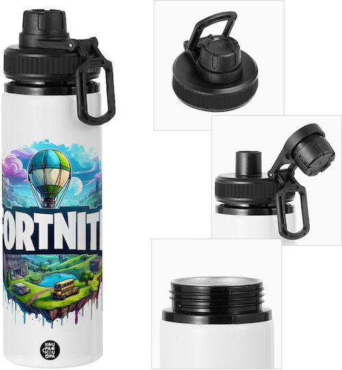 Koupakoupa Metallic Kids Water Bottle Fortnite Aluminium with Straw 850ml