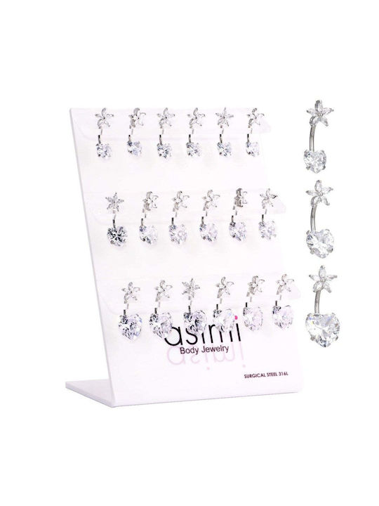 Belly Ring Heart Zircon 6-8-10mm Surgical Steel 316l