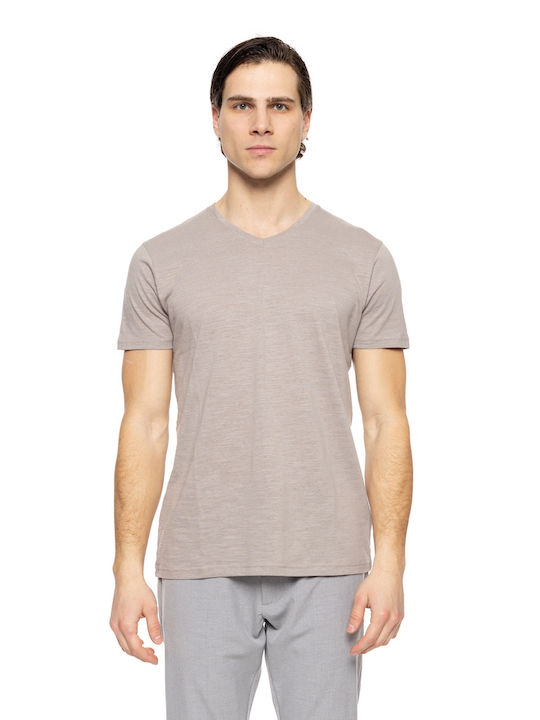 Smart T-shirt Bărbătesc cu Mânecă Scurtă cu Decolteu în V Grey