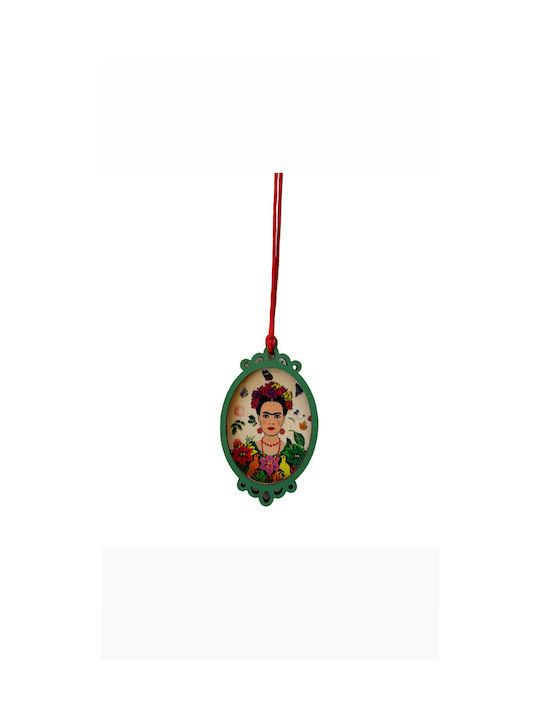 Wooden Oval Necklace Motif Frida Kahlo