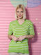 Sapidis Women's Blouse Short Sleeve with V Neckline Striped Green