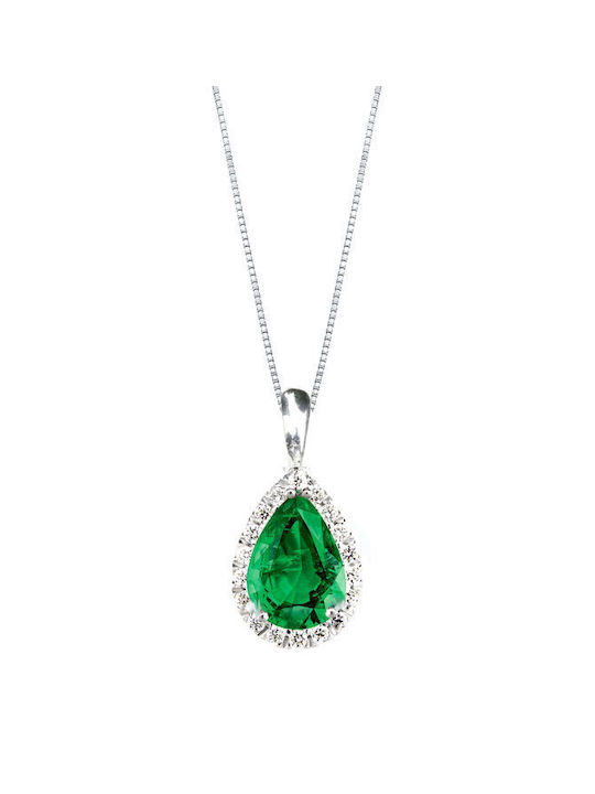 Savvidis Necklace 18k White Gold Emerald Diamonds