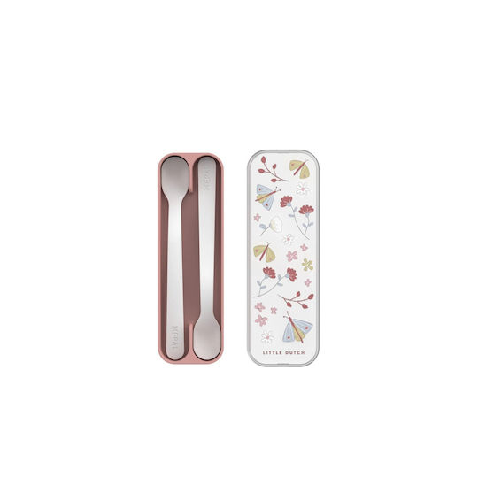 Little Dutch Baby Set with Spoons Flowers & Butterflies made of Plastic in Case for 3+ months White 2pcs