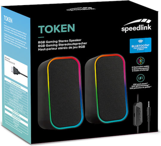 SpeedLink Token Ηχεία Υπολογιστή 2.0 με RGB Φωτισμό και Bluetooth Ισχύος 6W Μαύρα