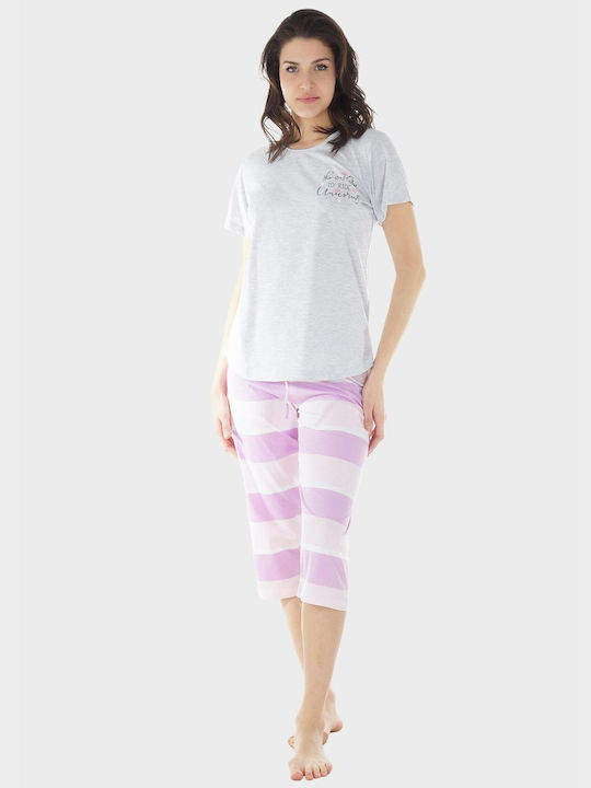 Damen Sommer Pyjamahose Caprihose Capri Vienett...