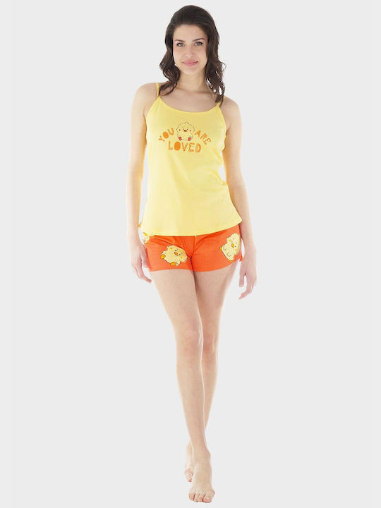 Women's Baby Doll Vienetta "you Are Loved" Shorts Rubber Strap On Waist Yellow