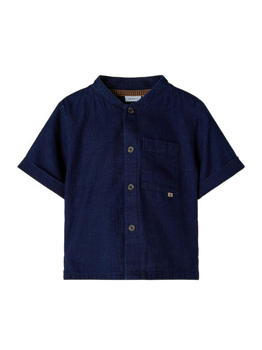 Kinder Hemd Kurzarm Denim Dunkelblau