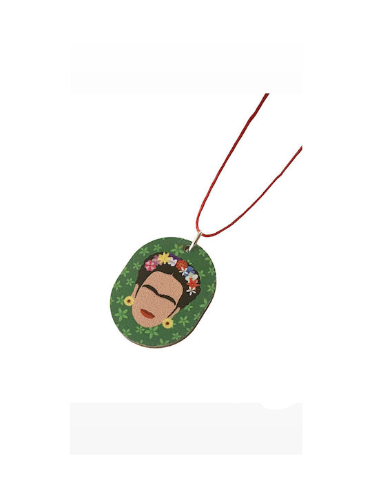 Green Wooden Motif Necklace Frida Kahlo