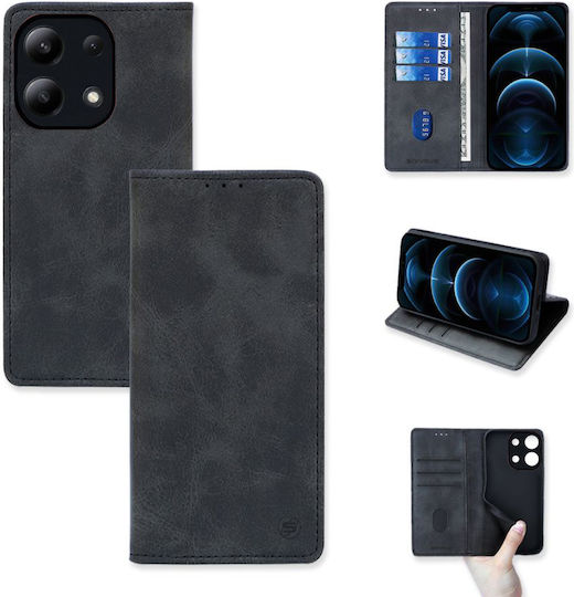 Sonique Vintage Magnet Wallet Piele artificială / Plastic / Silicon Negru (Redmi Note 13 4G)