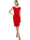 Κόκκινο Φόρεμα Μίντι Σιλουέτας Χρυσά Διακοσμητικά Κουμπιά Επίσημο & Στυλάτο