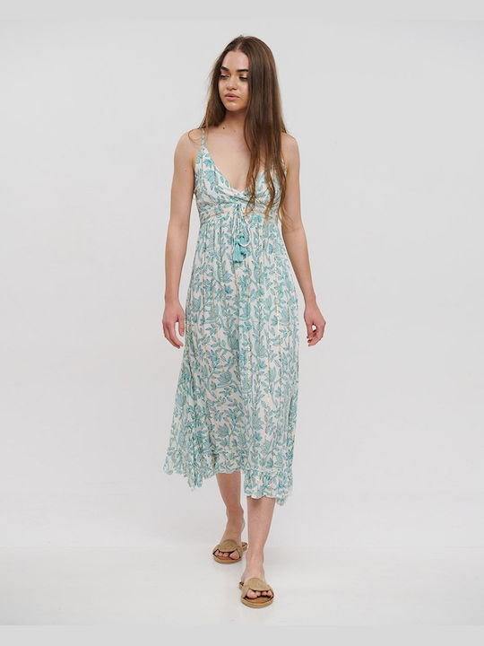 Ble Resort Collection Maxi Βραδινό Φόρεμα Γαλάζιο/λευκό