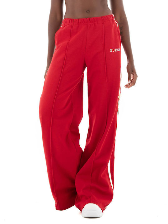 Guess Γυναικείο Υφασμάτινο Παντελόνι σε Ίσια Γραμμή Floral Red