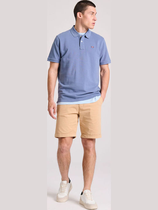 Funky Buddha Polo Short Sleeve Blouse Faded Denim