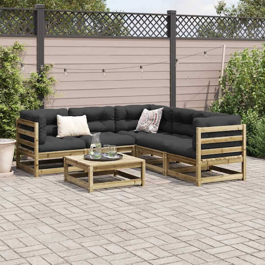 Set Cameră De Zi Pentru Exterior 6 Piese Lemn De Pin Impregnat Cu Perne