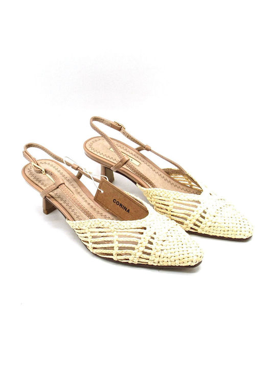 Corina Synthetic Leather Beige Medium Heels wit...