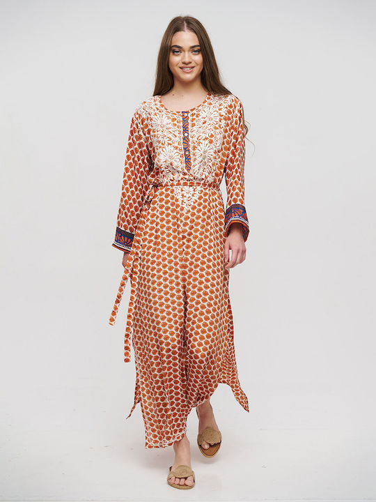 Ble Resort Collection Feminin Lung Caftan de Plajă Beige/orange