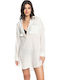 Shoreline Lights Summer Mini Shirt Dress White