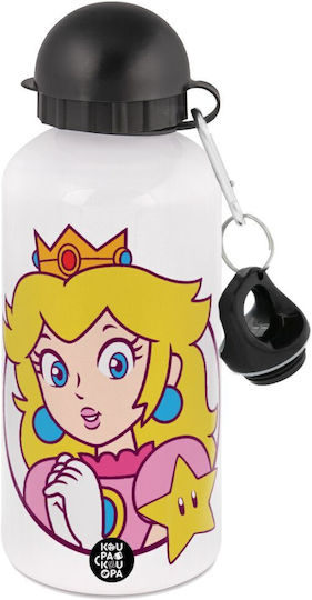 Koupakoupa Princess Peach Παιδικό Παγούρι Αλουμινίου με Καλαμάκι Λευκό 500ml
