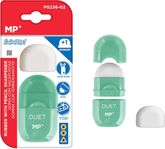 Madrid Papel Plastic Sharpener Green Barrel with Eraser 1pcs