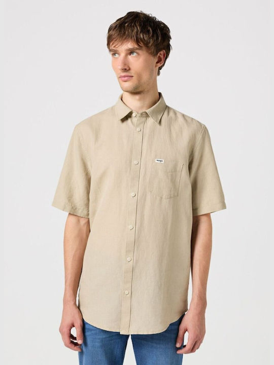 Wrangler Men's Shirt Short Sleeve Linen Beige