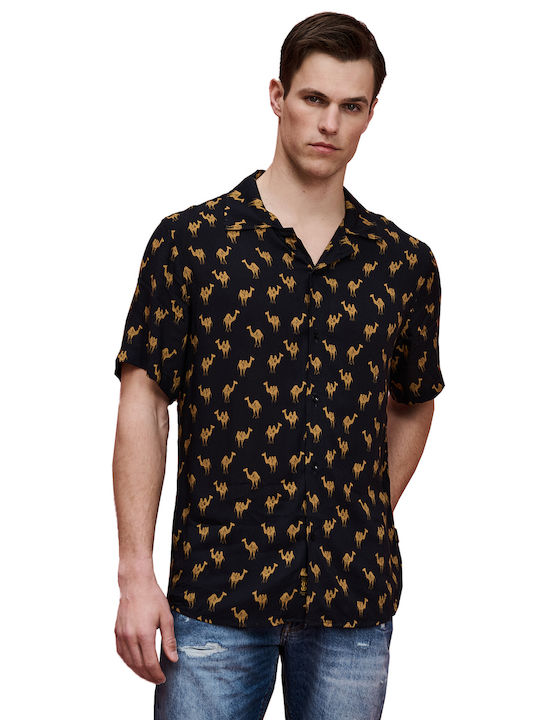 Roy Short-sleeved Denim Shirt in Wide Line Black