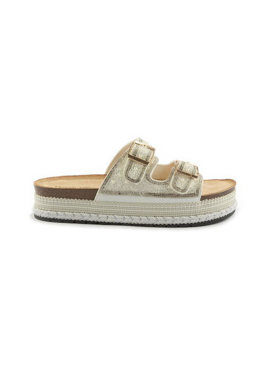 Fshoes Flatforms Women's Sandals with Stones White