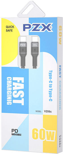 PZX Редовна USB 2.0 Кабел USB-C мъжки - USB-C мъжки 60W Черен 1м (3395)