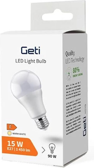 Geti Λάμπα LED 15W για Ντουί E27 και Σχήμα A70 Θερμό Λευκό