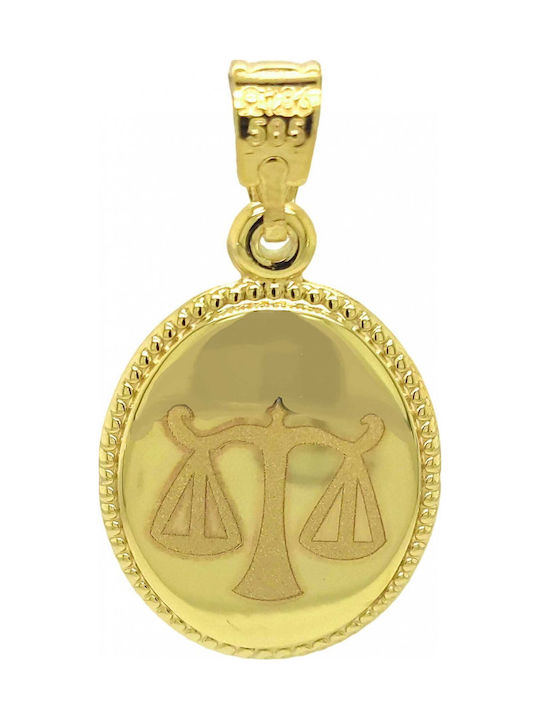 Pendant Zodiac Gold Zodiac Gold 14k Libra Double sided Virgin Mary