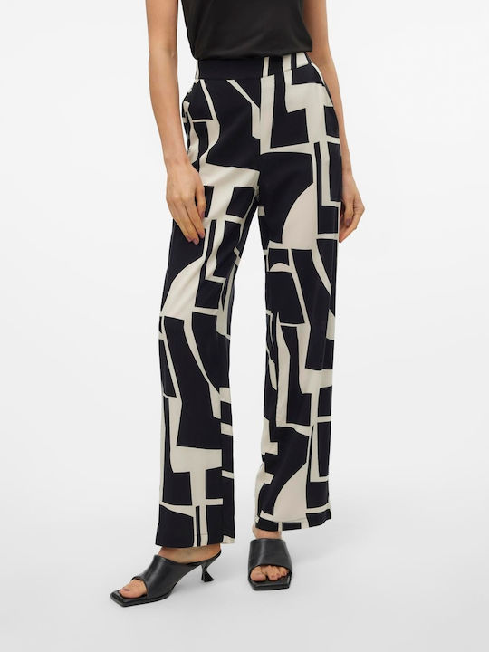 Vero Moda Women's High-waisted Fabric Trousers in Wide Line Black