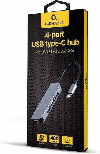 Gembird USB Хъб 4 Порта USB 3.1 с Връзка USB-A Сребрист