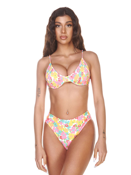 Comfort Bikini-Set Hohe Taille Blumen Colorful