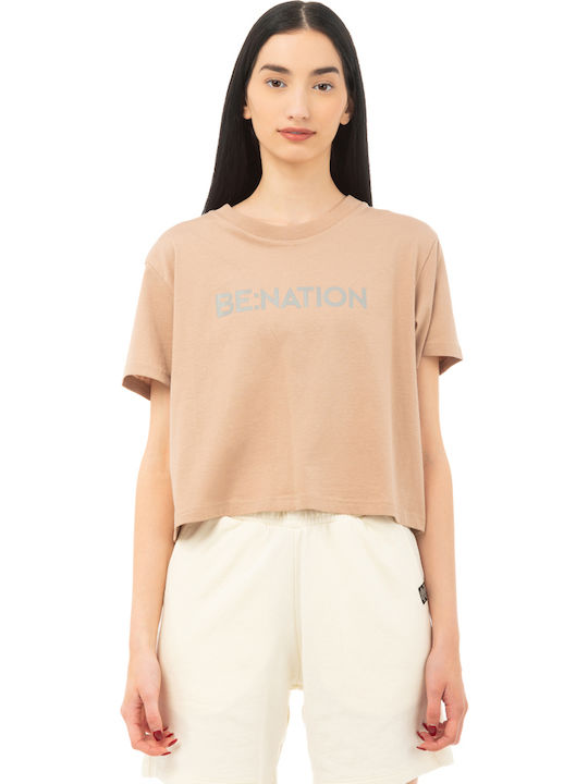 Bluze Damă Crop Top Bumbac Mâneci Scurte Bej