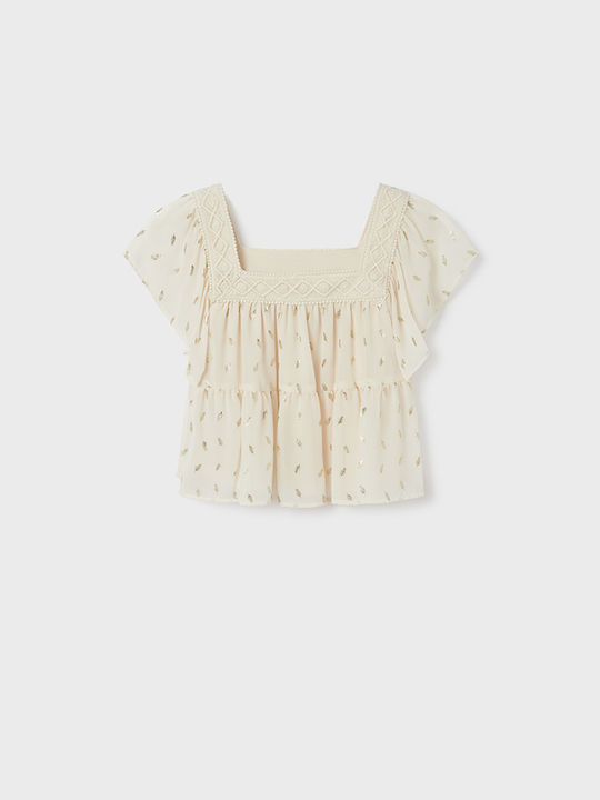 Mayoral Kids Shirt Short Sleeve Cream