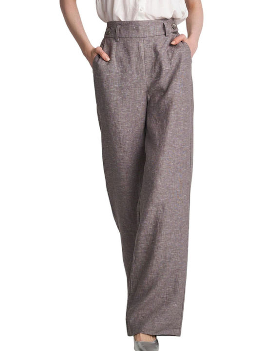 Attrattivo Women's Linen Trousers with Elastic in Regular Fit Grey