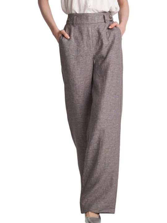 Attrattivo Damen Leinen Hose mit Gummizug in Normaler Passform Grey