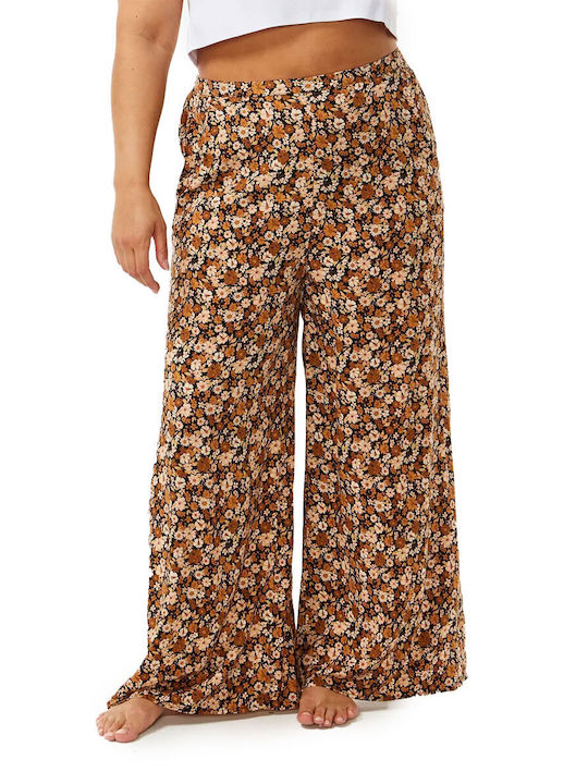 Women's Fabric Trousers with Elastic Brown
