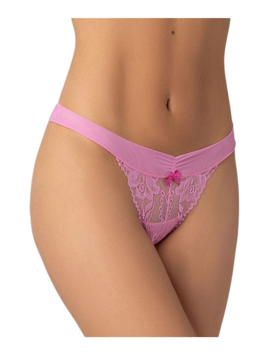 FMS Βαμβακερό Γυναικείο String με Δαντέλα Rose Pink