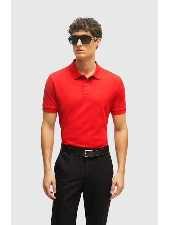 Boss Pallas Polo Herrenbluse Kurzarm Bright Rot