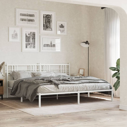 King Size Metallbett Weiß mit Lattenrost für Matratze 193x203cm