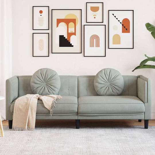 Three-Seater Velvet Couch Light Gray with Decorative Pillows 193.5x77x70 cm