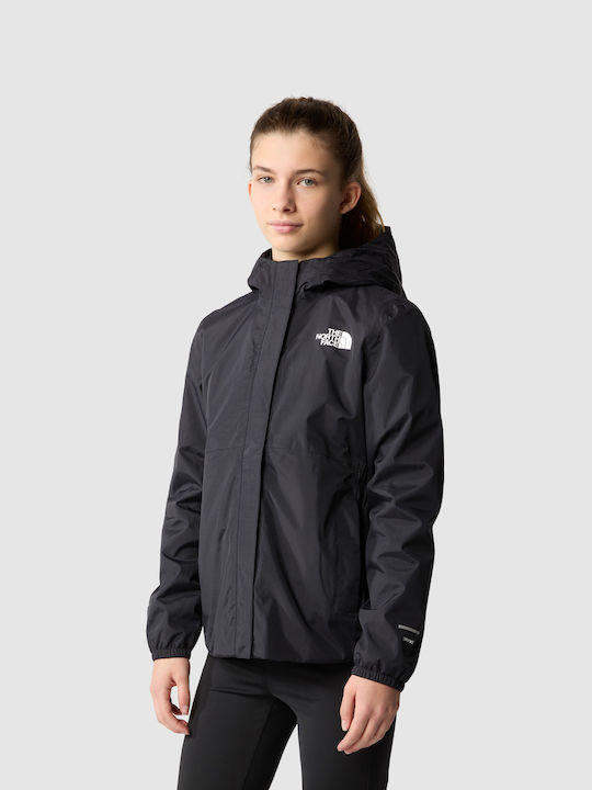 Waterproof Kids' Sports Jacket Long with Hood Black Antora