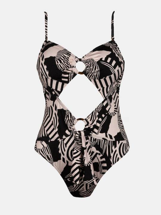 Strapless Ολόσωμο Μαγιό με Ανοίγματα Μαύρο