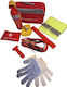Car Safety KTEO Set with Pharmacy Fire Extinguisher Warning Triangle Reflective Vest Jump Leads Tow Rope Emergency Hammer & Gloves