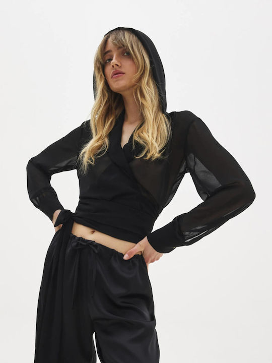 SunsetGo! Women's Blouse Long Sleeve with Hood Black